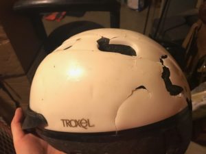 Train accident with helmet