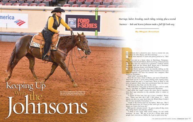 Bob and Karen Johnson feature in American Quarter Horse Journal